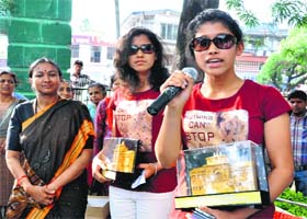 Twin power: Mounatineer twin sisters Tashi and Nungshi at the voters awareness campaign at Gandhi Park in Dehradun on Tuesday