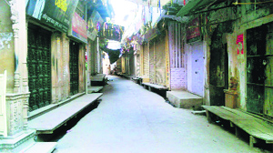 A street in Punhana village of Mewat wears a deserted look on Tuesday.