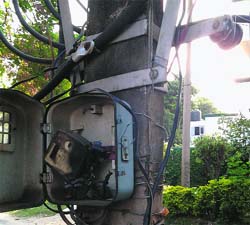 Electricity being drawn through a kundi connection in Sector 6, Panchkula. A tribune photograph