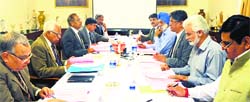 Governor NN Vohra chairs a meeting of the Kashmir University Council at Raj Bhawan in Jammu on Wednesday. A Tribune photograph