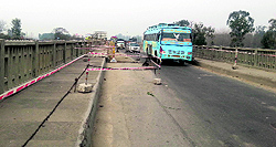 A damaged portion of the Sutlej bridge