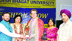 Desh Bhagat University officials honour British Deputy High Commissioner David Lelliot during the Baisakhi celebrations on the campus in Mandi Gobindgarh