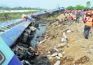 Rescue work being carried out after the Dimapur-Kamakhya BG Express derailed near Jagiroad Station in Morigaon on Wednesday.