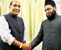 BJP chief Rajnath Singh with Maulana Khalid Rasheed, Darul-Uloom, Farangi Maha, in Lucknow