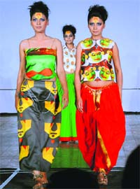 Models showcase outfits designed by fashion technology students of Panjab University at a fashion show on the campus on Thursday.