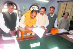 BJP candidate Ajay Tamta files his nomination papers at Almora on Thursday