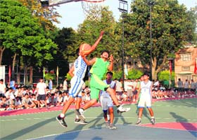 Top shot: Players in action during the Afzal Khan Memorial Basketball Tournament at Doon School in Dehradun on Thursday
