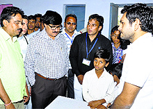 Students at a medical camp in a school in Jind on Thursday