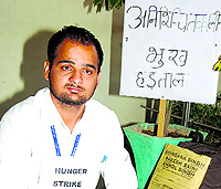 Vikas on an indefinite fast at Chaudhary Devi Lal University in Sirsa on Thursday