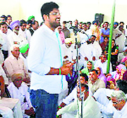 Dushyant Chautala addresses INLD workers in Sirsa on Thursday