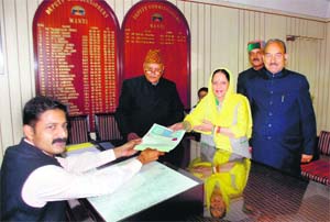 Congress candidate Pratibha Singh files her nomination papers in Mandi on Thursday