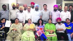Congress councillors in Jalandhar on Friday. A Tribune Photograph