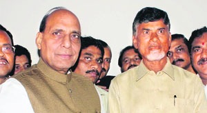 Rajnath Singh (L) and Chandrababu Naidu.