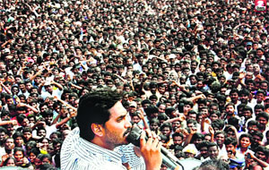 YSR Congress Party chief YS Jagan Mohan Reddy addresses a gathering.