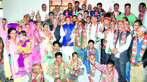 District HLP executive members join the BJP in Hamirpur on Friday.
