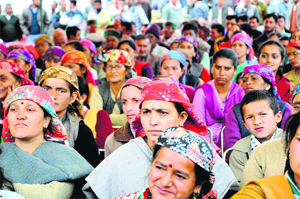  Congress supporters during a public meeting of CM Virbhadra Singh at Theog near Shimla on Friday