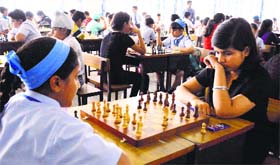 Participants compete at the Punjab State Chess Championship in Ludhiana on Friday.