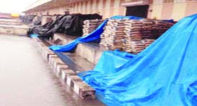 Cement bags lie in the open at the Integrated Check Post in Amritsar on Saturday