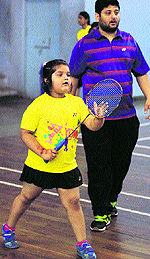 5-year-old Tavisa Aulakh at the badminton stadium in Jalandhar