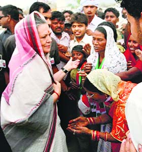AICC chief Sonia Gandhi at a rally in Amethi on Saturday