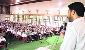 Assistant Returning Officer Damanjit Singh Mann addresses polling staff during the second rehearsal for elections in Bathinda on Sunday
