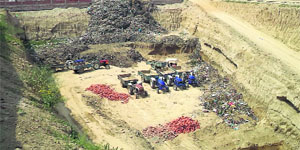 Garbage dumped at the site selected for setting up a solid waste management plant on the Khurana village road in Kaithal.
