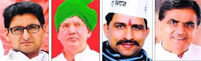 (From left) Cong nominee Deepender Hooda, INLDs Shamsher Kharkara, AAPs Naveen Jaihind and BJPs Om Prakash Dhankhar. 