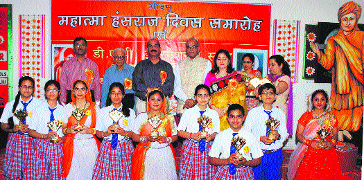 Students of DAV International School, who were  felicitated on the schools Foundation Day, in Amritsar. 