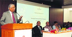 An expert shares his views at a national seminar underway at IMS Unison Universty in Dehradun on Monday. A Tribune photograph
