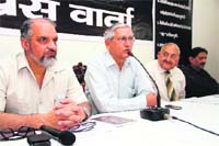 Dr BP Maithani from Uttarakhand Election Watch addresses the media in Dehradun on Monday. A Tribune photograph
