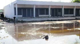 Water accumulated outside the market developed by the MC at the old grain market in Jagraon.