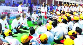 Students of DD Jain College spread awareness on voting rights at a rally in Ludhiana.