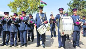 Members of a military band play the Libyan national anthem celebrating the first meeting of the constituent body to draft the Constitution in Al-Bayda on Monday.