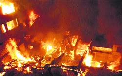 A view of the massive fire that broke out in Banjar town of Kullu district on Monday night.