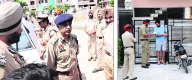 DGP Suresh Arora takes stock of security arrangements from police officials; and (right) policemen make enquiries from a resident living near the venue of BJPs Prime Minsterial candidate Narendra Modis rally in Bathinda on Wednesday.
