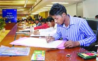 Physically challenged people take part in a competition during a workshop, organised by the DMRC in New Delhi on Wednesday. Tribune photo