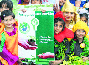 Students of St Soldier Group of Institutions at a tree plantation drive held on Earth Day at Pingla Ghar in  Jalandhar. 