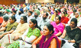 PAU teachers attend a general body meeting of their association in Ludhiana on Wednesday