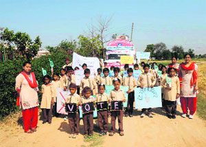 Students of Satya Bharti School, Phaguwala (near Sangrur), taking out a voter awareness rally on Wednesday.