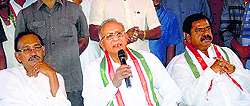 S Jaipal Reddy, the sole Telangana representative in the Union Cabinet, addresses party workers
