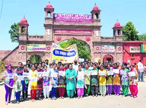 Khalsa College students during an awareness rally in Amritsar on Thursday.