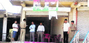 The Congress poll office at Shahpur that was vandalised on Wednesday night.