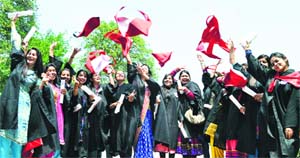 Students of HMV College after the annual convocation in Jalandhar. 
