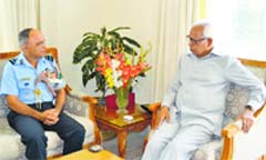 Governor NN Vohra interacts with Air Vice-Marshal Anil Khosla, Air Officer Commanding, J&K, at Raj Bhawan in Jammu on Thursday. A Tribune photograph