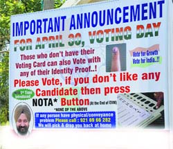 A board exhorting residents to cast their vote in Ludhiana. 