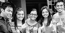 First time voters after casting their votes at a polling booth in Mumbai on Thursday