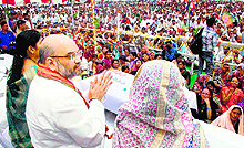 BJP leader Amit Shah during a rally in Mirzapur, Uttar Pradesh, on Wednesday