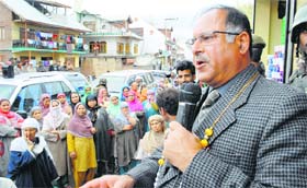 WOOING SRINAGAR: PDP candidate for the Srinagar constituency Tariq Hameed Karra at a recent election rally at Natipora in Srinagar