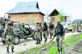 Army personnel at the encounter site in Shopian on Friday