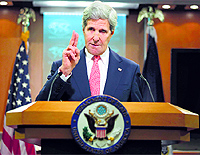 US Secretary of State John Kerry makes a statement on Ukraine in Washington on Thursday